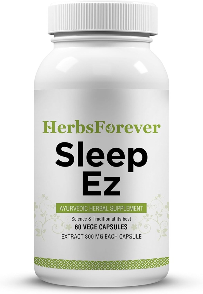 ヘルブスフォーエバー睡眠Ez(急なイース)(アーユルヴェーダハーブ処方)は、心、体、そしてBlissful睡眠パターンの援助、60のベッジカプセル、800 mg各集中抽出物のリラックスのために