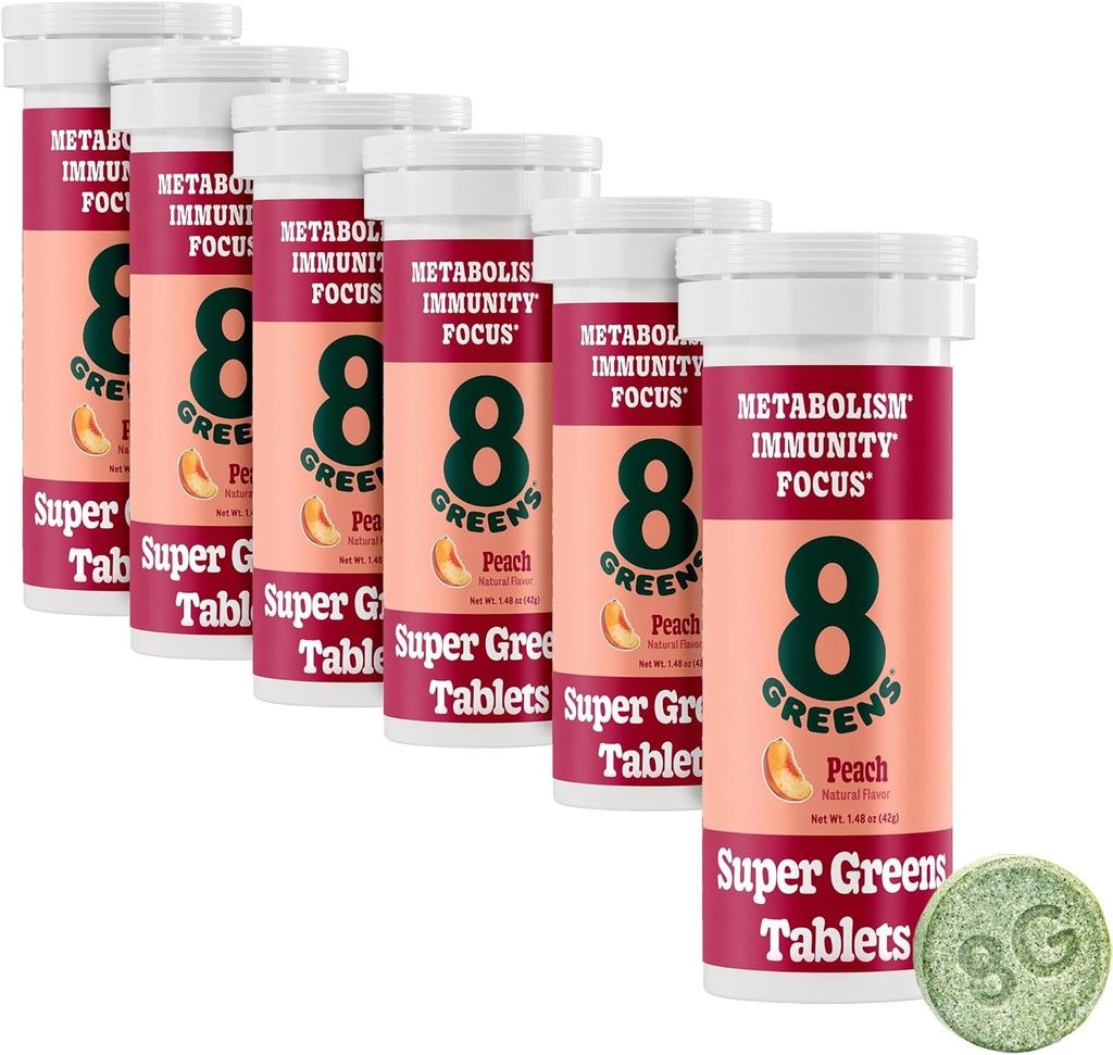 8GreensのSupergreensのタブレット 極度の緑の粉のSuperfood、Metabolismの免除及び焦点、毎日の緑のEffervescentのタブレット、有機性:アロエVera、Spirulina、Chlorella、ピーチ、管60のサービング。
