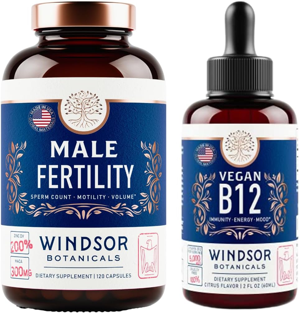 WINDSOR BOTANICALSビーガンビタミンB12とマカルートと男性の豊饒サプリメント - エネルギーと豊饒の束