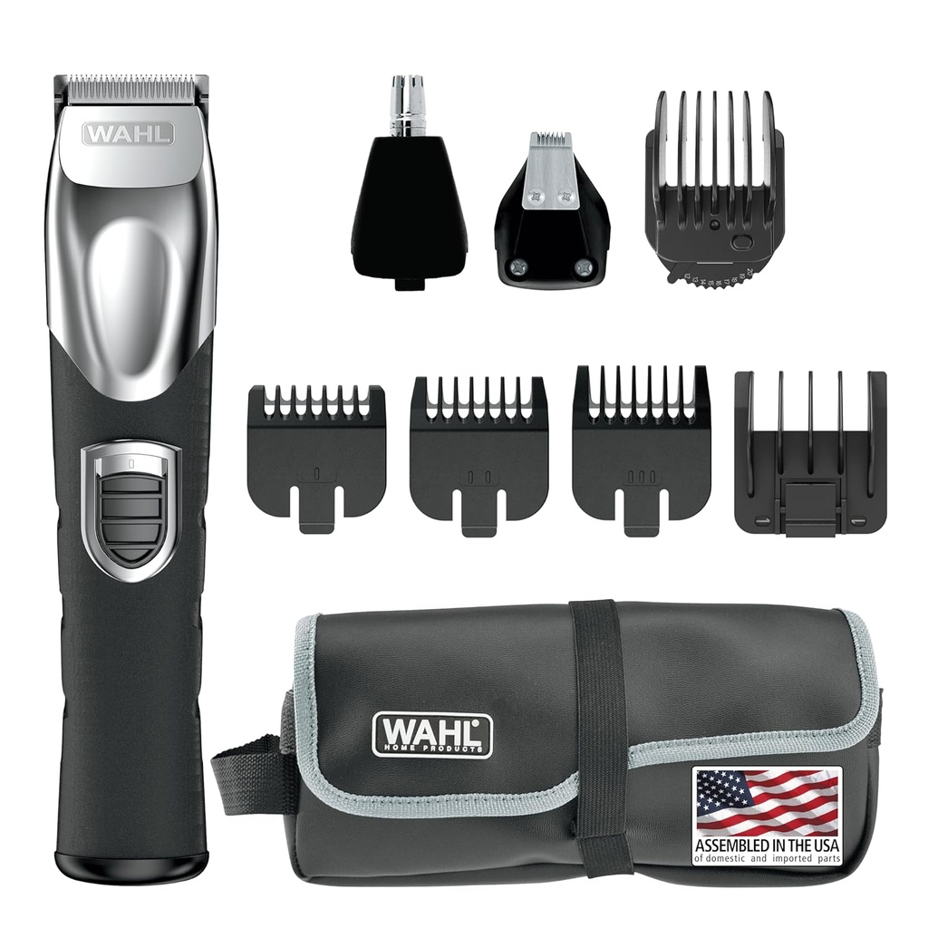 Wahl USA 充電式リチウム イオン オールインワン ベアード トリマー 男性用 詳細と耳と鼻の髪のトリマーアタッチメント – モデル 9854-600B