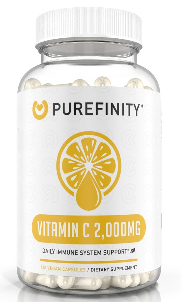 PUREFINITYビタミンC 2000mgカプセル - 二重強度、高吸収サプリメント、強力な抗酸化特性、120カプセル(1ヶ月の供給)