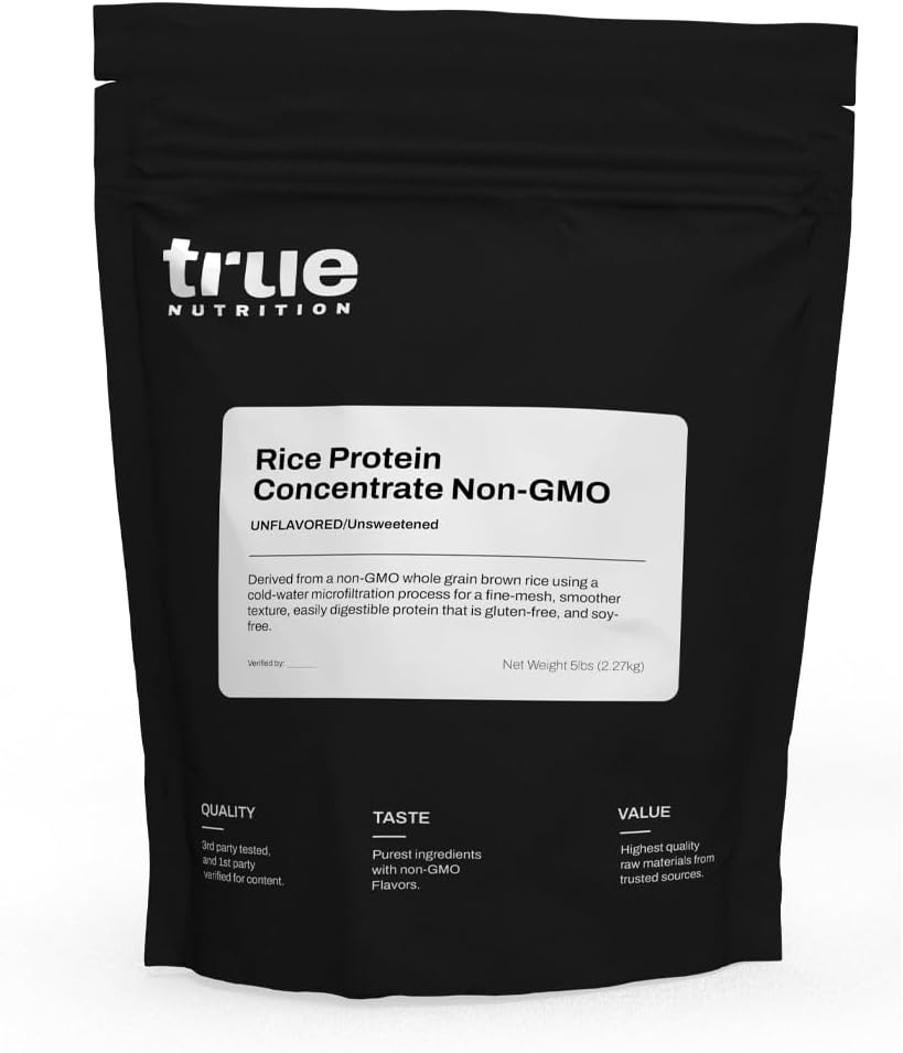 True Nutrition - Rice Protein Concentrate - Cold Water Microfiltration, Gluten Free, Soy Free, Dairy Free, Non-GMO Protein Powder - Unflavored - 5LB