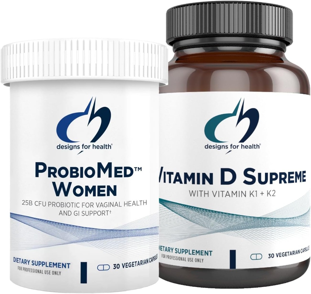 ビタミンD&女性のプロバイオティックバンドルのためのデザイン - ProbioMed Women(30カプセル)グアットヘルス&ビタミンD最高(30カプセル)ビタミンK2と免疫&骨の健康のためのビタミンK2