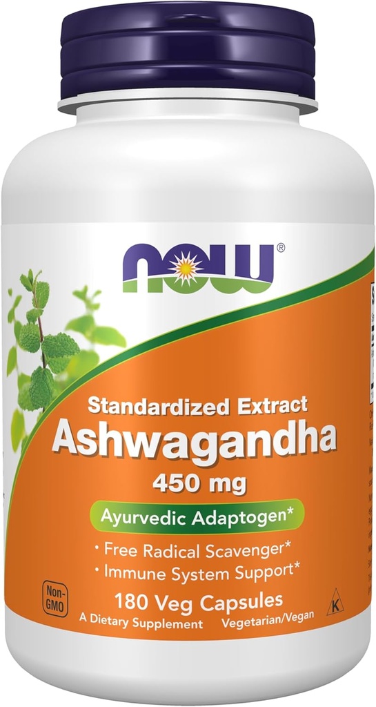 NOW Foods Supplements, Ashwagandha (Withania somnifera) 450 mg (Standardized Extract), 180 Veg Capsules