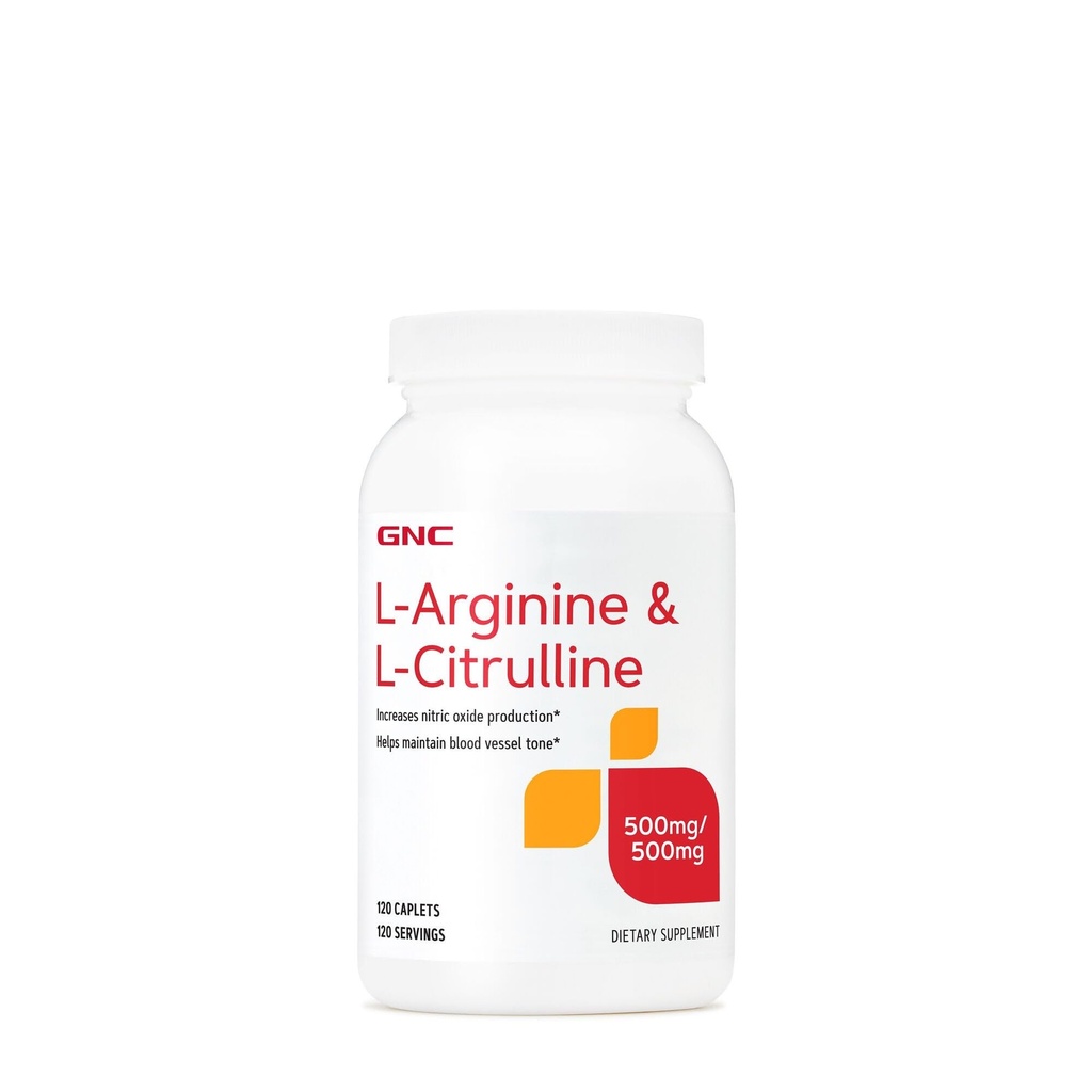 GNC L のアルギニン + L シトルリン 500mg 各補足、サポート ニトリ酸化物の生産および健康な血容器の調子、120 のサービング
