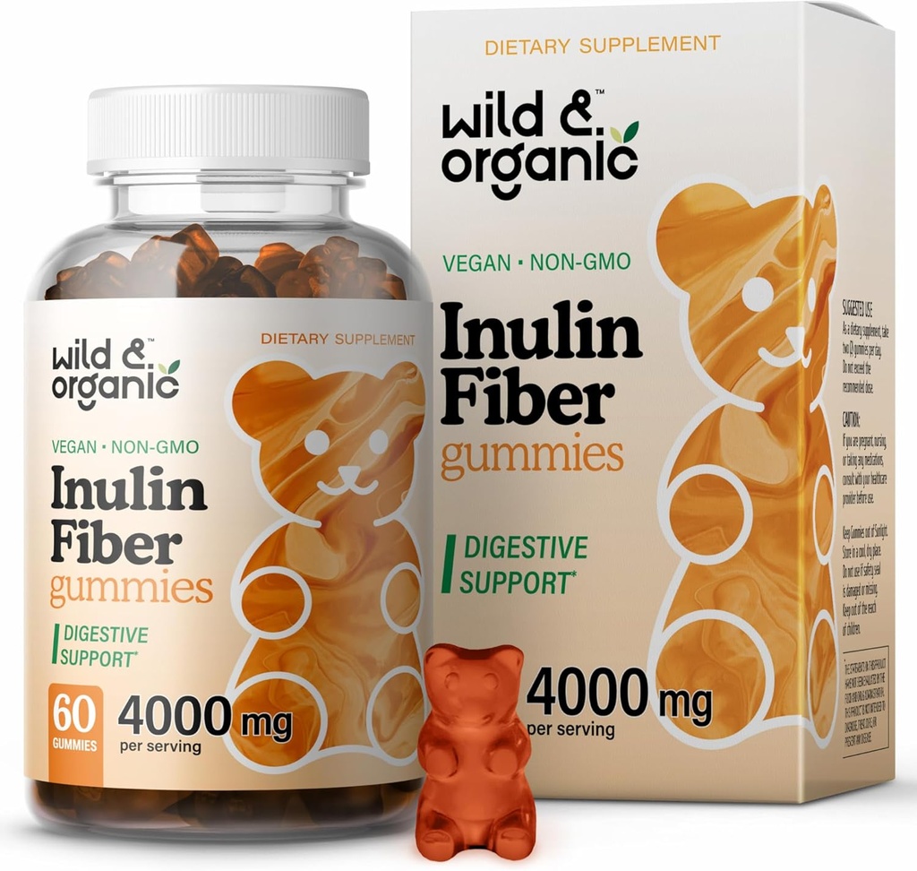 ワイルド&オーガニックインリンファイバーグミー4000mg - 消化器系サポートw /チキンルート - 溶性繊維のサプリメントw /インリンパウダー - ガットサポートのためのプレバイオティクス - 60プレバイオティクスグミー