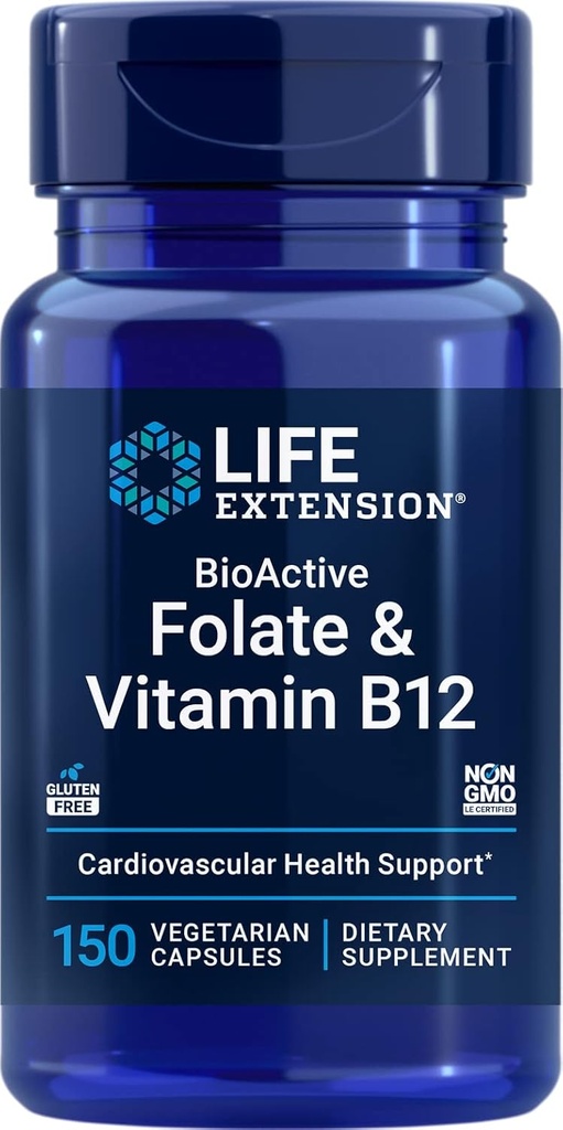 ライフエクステンションBioActive Folate&ビタミンB12、150ベジタリアンカプセル - 非GMO、グルテンフリーサプリメント