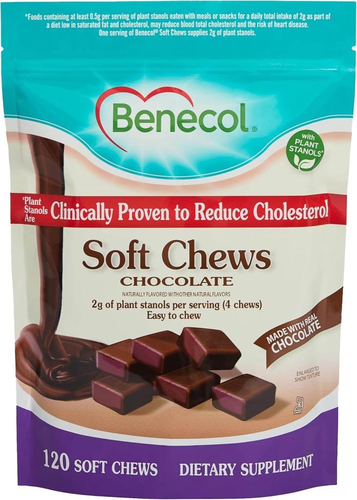 Benecol® ソフトチュー - 臨床的に証明されたコレステロール ローリング植物 Stanols - コレステロール管理サプリメント (120 チョコレート咀嚼)