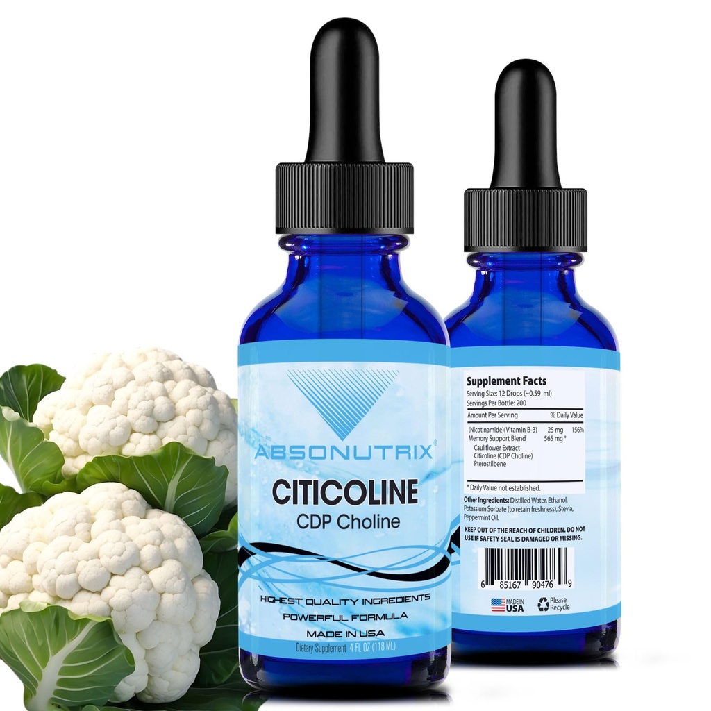 AbsonutrixのCiticoline 590のmgの4つのOzのびん、米国でなされる200のサービング、速い吸収、質の有効な原料、非GMOのGMPは、無水ケイ酸、無水ケイ酸、無水ケイ酸プロダクトを証明しました