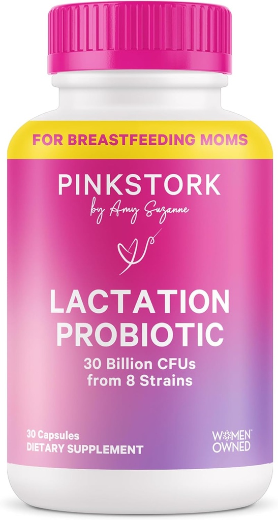 Pink Stork Lactation Probiotic - 30 Billion CFUs Multi Strain Postnatal Probiotics for Breastfeeding Women - Support Breast Milk & Gut Health, Postpartum Essentials, 30 Capsules