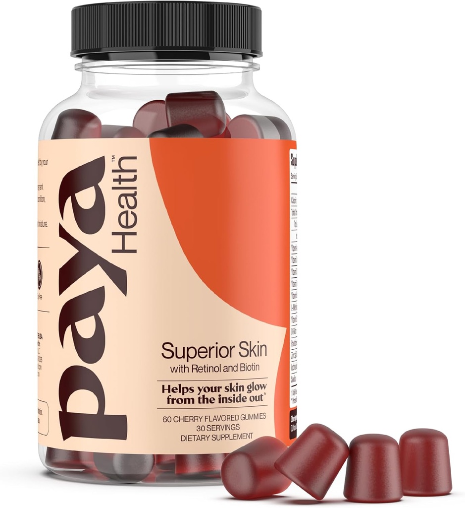 肌のレチノールとビオチンは、クリア、スムース肌、ヘルシーヘア&ネイルのグミー | 亜鉛、ビタミンA、E、Cとサプリメント | 非GMO、グルテンフリー、チェリーフレーバー、60カウント