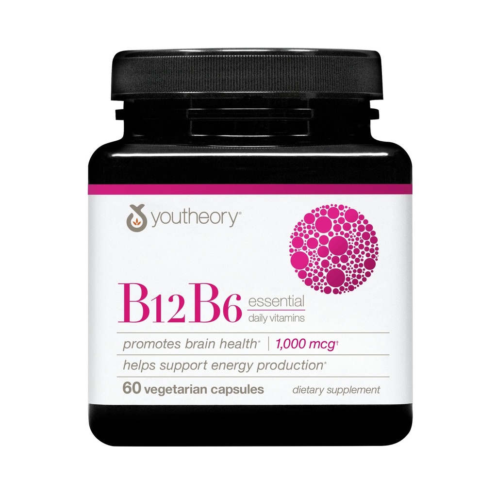 Youtheory B12B6 - ビーガンビタミンB6&ビタミンB12 - 脳の健康、エネルギー&免疫サポートを提供しています* - 酪農、大豆&グルテンフリー - 60ベジタリアンカプセル