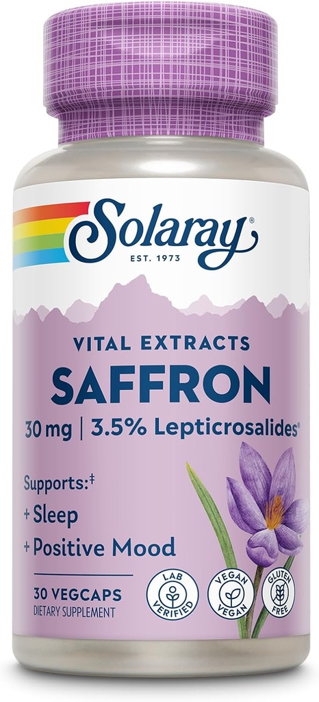 SOLARAY Saffron Extract - 睡眠と肯定的な気分のサポート - 完全菜食主義者とグルテンフリーのサフランサプリメント - ラボ検証 - 60日保証 - 30 便益, 30 VegCaps
