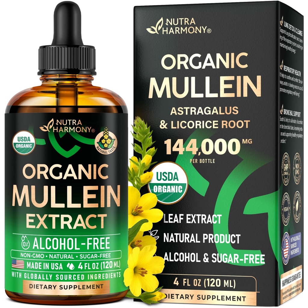 ルンのためのムレインドロップ - USDAオーガニック液体 - Mulleinリーフエキスサプリメント - アメリカ製 - Lung&Bronchialクレンジングススモーク - 呼吸の健康サポート - チンキ、お茶、丸薬 - 4 floz