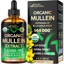 ルンのためのムレインドロップ - USDAオーガニック液体 - Mulleinリーフエキスサプリメント - アメリカ製 - Lung&Bronchialクレンジングススモーク - 呼吸の健康サポート - チンキ、お茶、丸薬 - 4 floz