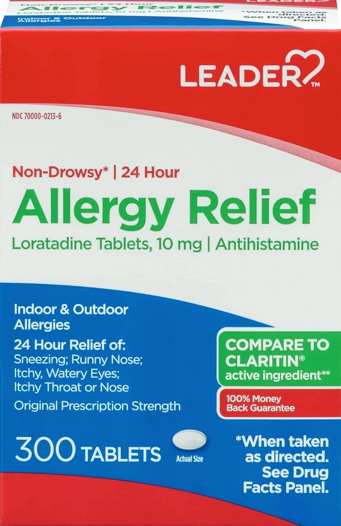リーダー24時間のアレルギー救助、非眠気、Loratadine 10mg、Antihistamine、元の処方強度、Sinusの救助、屋内および屋外、不正確なアレルギー、300のタブレット