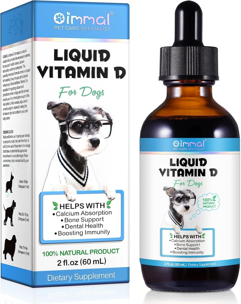 犬のためのビタミンD、犬のための液体D、犬のビタミンDドロップはカルシウム吸収を促進し、ヒップ&関節の健康と犬の歯科健康をサポート - ペットは液体ビタミンD、Baconの味を補います - 2 Fl Oz