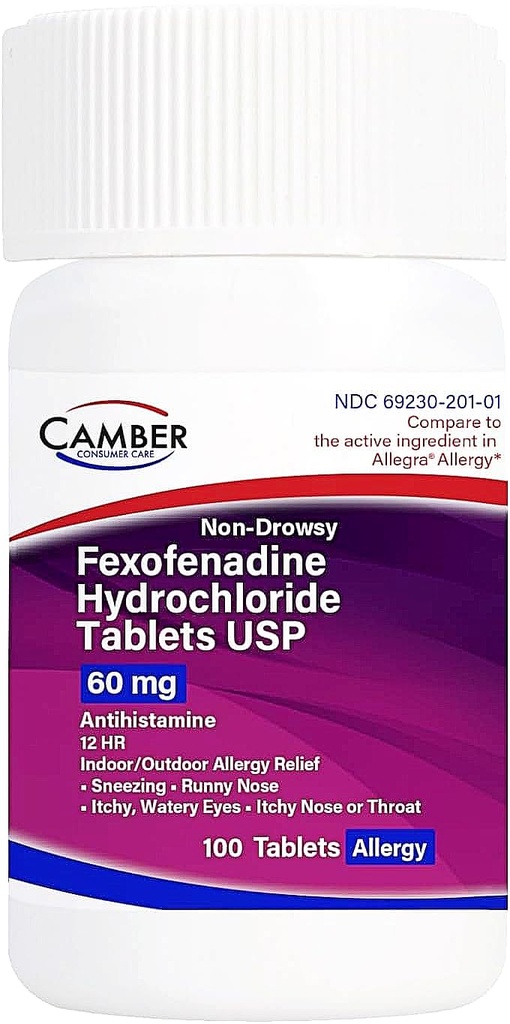 カムバー非眠気のFexofenadineのAntihistamineの屋内屋外のアレルギーの救助は60Mg 100の計算を錠剤にします