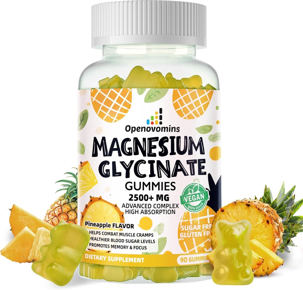 マグネシウムのGlycinateのグミー2500mg - ビタミンD、B6のCQ10の砂糖の自由なマグネシウムのカリウムの補足- 90のパイナップルのグミ