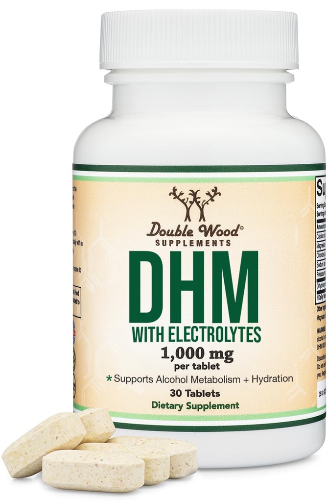 DHM1000 Dihydromyricetin(DHM)タブレット - 市場における最も強力なDHMサプリメント - 1,000mg(30カウント))は、二重木材による水和と肝臓のサポートのための電解物を強化