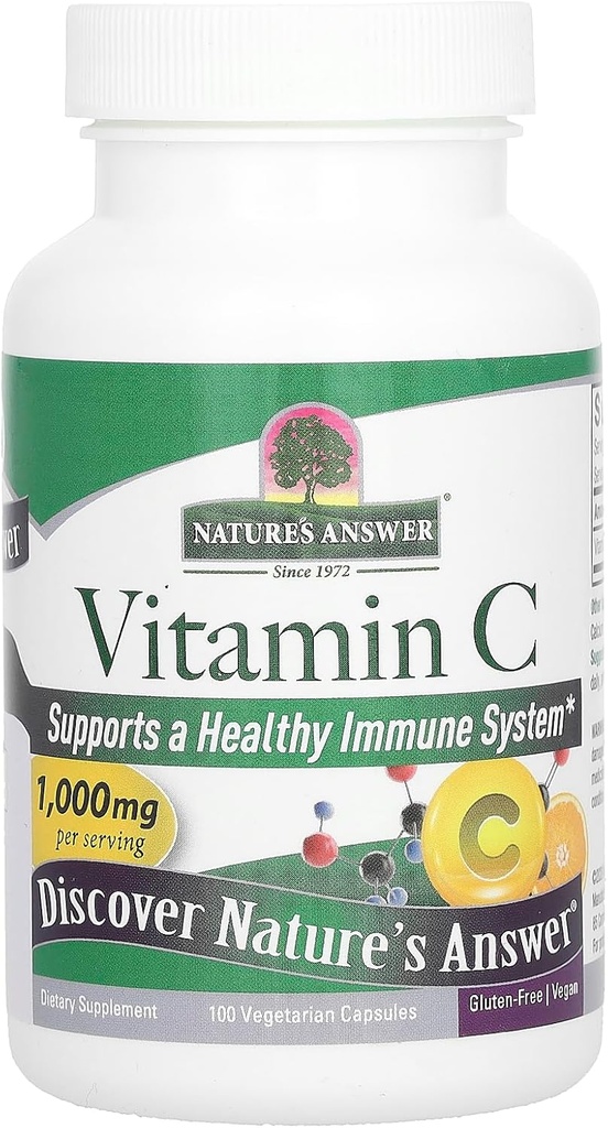 Nature's Answer Vitamin Cカプセル - ビーガン栄養補助食品 - 大豆フリー、グルテンフリー - 健康的な免疫サポートに最適 - 1000 mg (100カプセル)