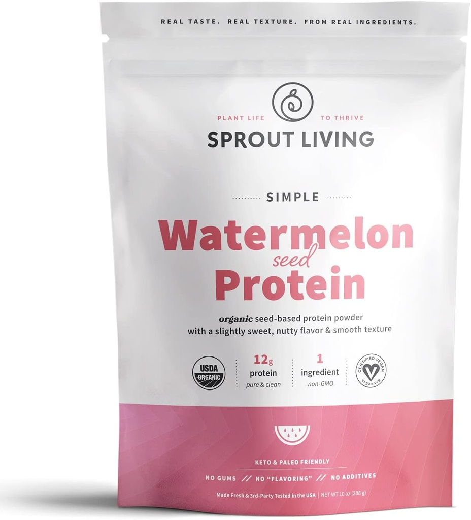 Sproutの生きている単純スイカの種蛋白質の粉、12のグラムの有機性植物は人工的な甘味料、非酪農場、非GMO、ビーガン、グルテンフリー、Ketoの飲み物の混合物(10のoz)を基づかせていました