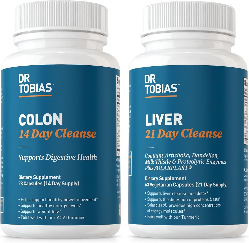 Dr. Tobias Colon 14 Day Cleanse & Liver 21 Day Cleanse Supplements, with Fiber, Herbs & Probiotics, Solarplast, Artichoke, Milk Thistle, Gut and Liver Healthをサポート.