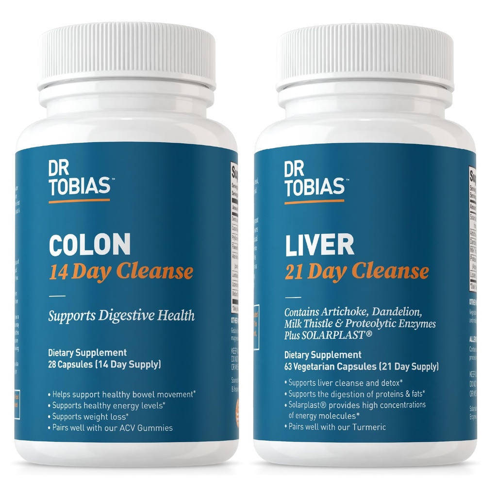 Dr. Tobias Colon 14 Day Cleanse & Liver 21 Day Cleanse Supplements, with Fiber, Herbs & Probiotics, Solarplast, Artichoke, Milk Thistle, Gut and Liver Healthをサポート.