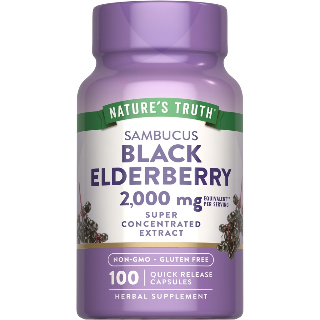 Nature's Truth Black Elderberry カプセル | 100 カウント | 超濃縮サムブカスエキス | 非GMO・グルテンフリーサプリメント