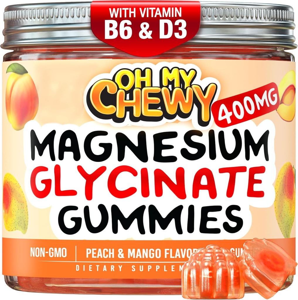 Center-Filled Magnesium Glycinate Gummies 400MG - High Absorption for Kids, Teens & Adults - Supplement for Sleep, Calm & Muscle Relaxation with B6 & D3 - Gluten Free & Vegan Friendly - 120 Count