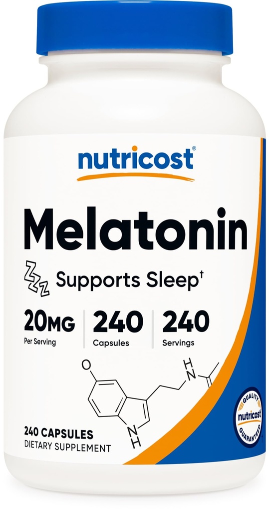Nutricost Melatonin 20mg、240カプセル、非GMO&グルテンフリー