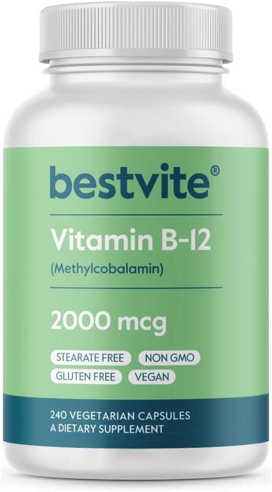 BESTVITEビタミンB12(メチルコバラミン)2000mcg(240ベジタリアンカプセル)(メチルB12) - ないステアリング - ビーガン - 非GMO -グルテンフリー