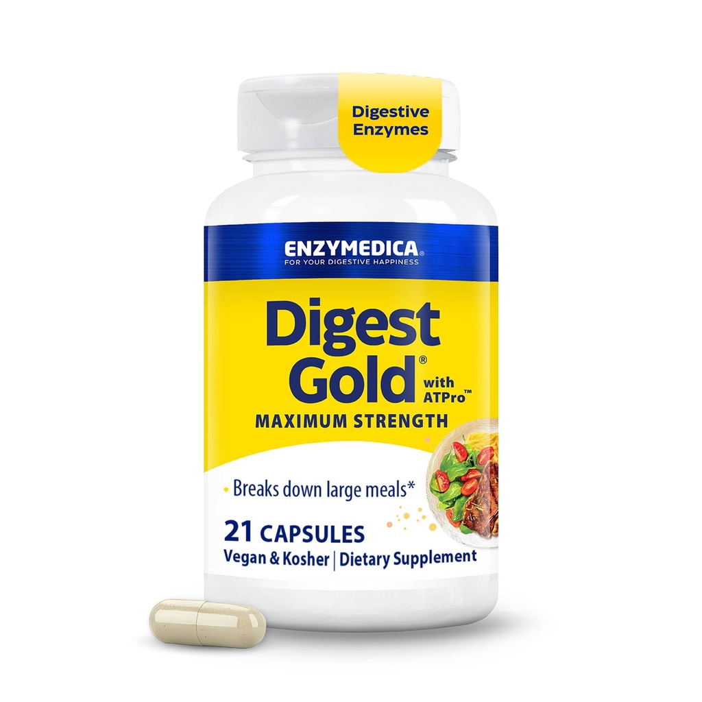 Enzymedicaのダイジェストの金+ ATProの最高の強さの酵素の方式は、Bloatingおよびガス、Amylase、Protease、LipaseおよびLactase、21のカプセル(FFP)を含む14の主酵素を防ぎます