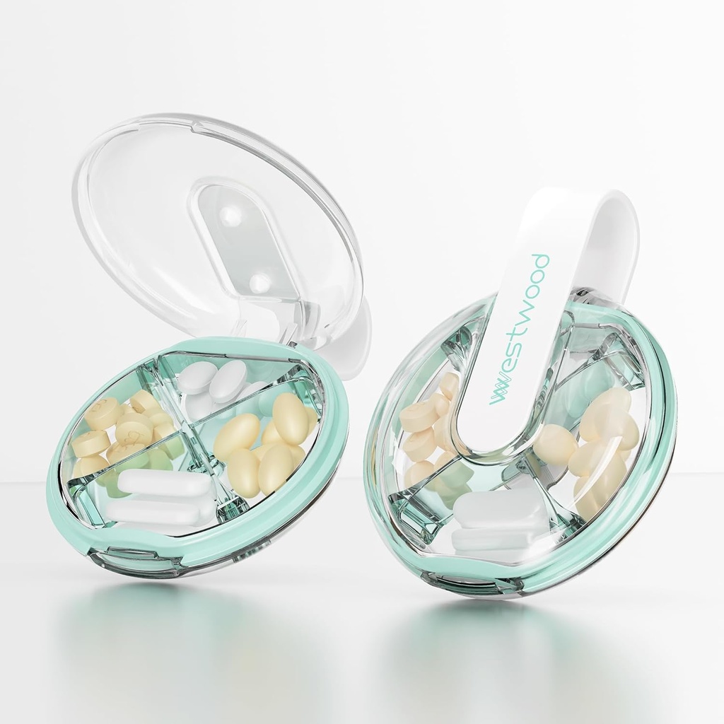 小さい丸薬の箱、財布及びポケットのためのかわいい丸薬箱、4 Compartmentの取り外し可能な丸薬のホールダー、ビタミン、補足、魚油(緑)のための携帯用旅行丸薬のオルガナイザー