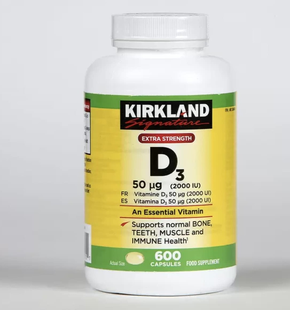 Kirklandの署名の余分強さのビタミンD3 2000 I.U.600 Softgelsのびん