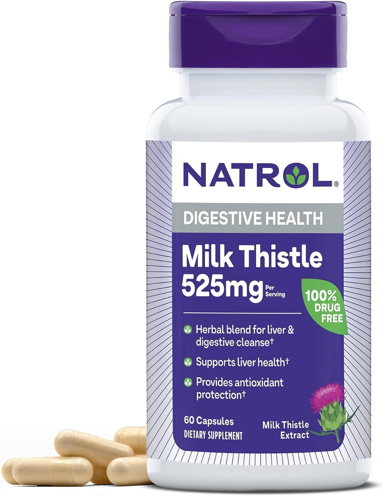 ナトロールミルクアザミ525 mg/サービング、消化の健康のための栄養補助食品、ミルクアザミサプリメント、60カプセル、30日の供給