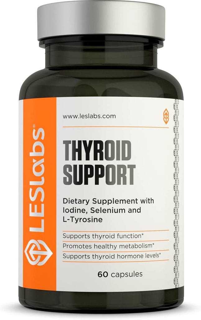 LES Labs Thyroid Support – Metabolic Health, Thyroid Hormone Production, Energy & Focus – Iodine, L-Tyrosine, Ashwagandha, Selenium & Turmeric – Non-GMO Supplement – 60 Capsules