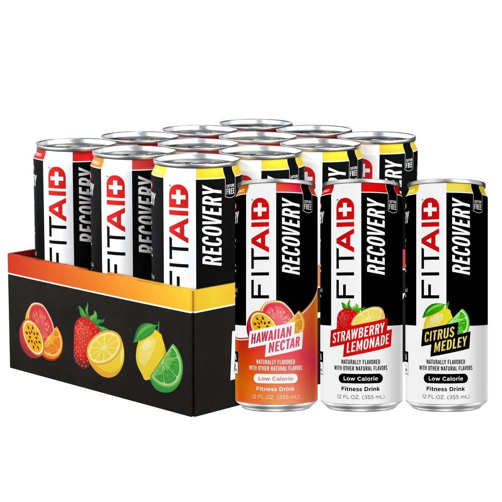 FITAIDの回復ブレンド, バラエティパック, BCAAs, グルコサミン, 電解質, オメガ-3s, 緑茶, 100% クリーン, ペイロ, 完全菜食主義者の & グルテンフリー, 自然に甘く & 風味付け, 12 オンス. 缶 (パック 12)