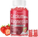 Calcium Magnesium Zinc Gummies & Vitamin D3,B6,B12,Immune & Supporting Bone Health Calcium Magnesium Supplement for Women Men,Sugar-Free Vegan Strawberry Flavor 90 Counts