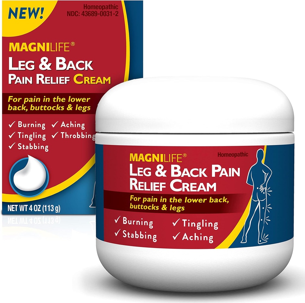 MagniLife Leg & Back Pain Relief Cream, Fast-Acting Pain Relief, Naturally Soothe Burning, Tingling and Stabbing Pains with Aloe and Calendula - 4oz