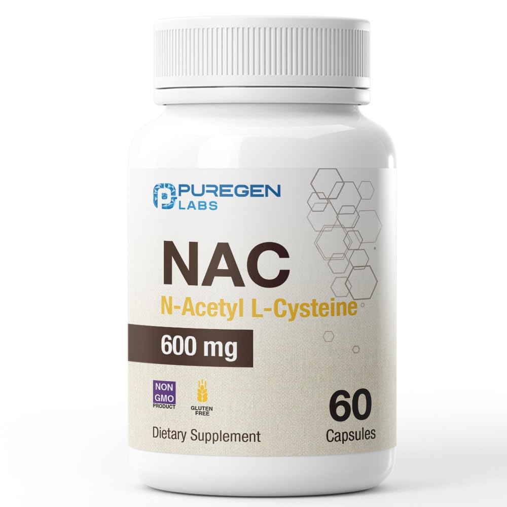 ピュアゲンラボN-アセチル-L-Cysteine(NAC) 600mg、酸化防止剤サポートサプリメント、NAC 600mg、吸収しやすい - 60ベジタリアンカプセル