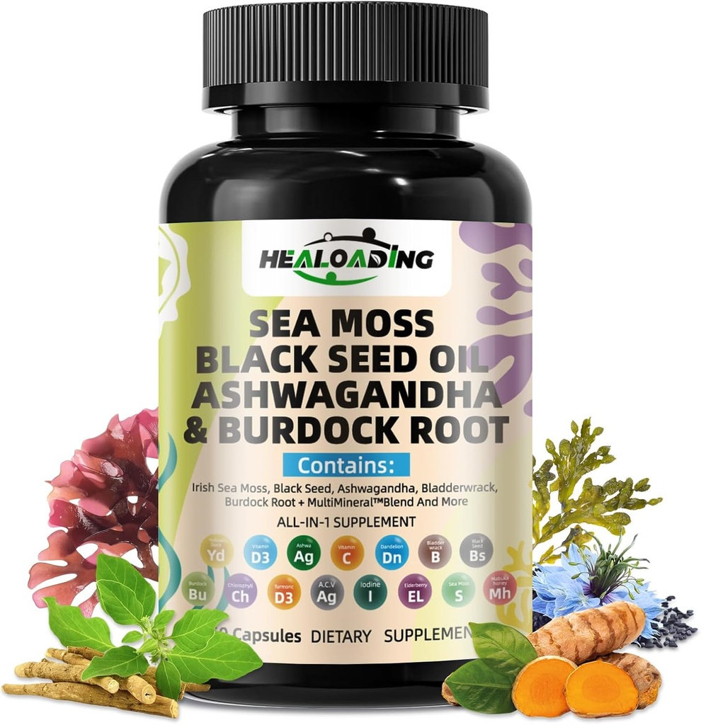 海苔のカプセル:ワイルドクラフトオーガニックアイリッシュシーモス&ブラダック - ミネラルが豊富で、甲状腺の健康、消化、皮膚、免疫システムをサポート - ビーガン、非GMO