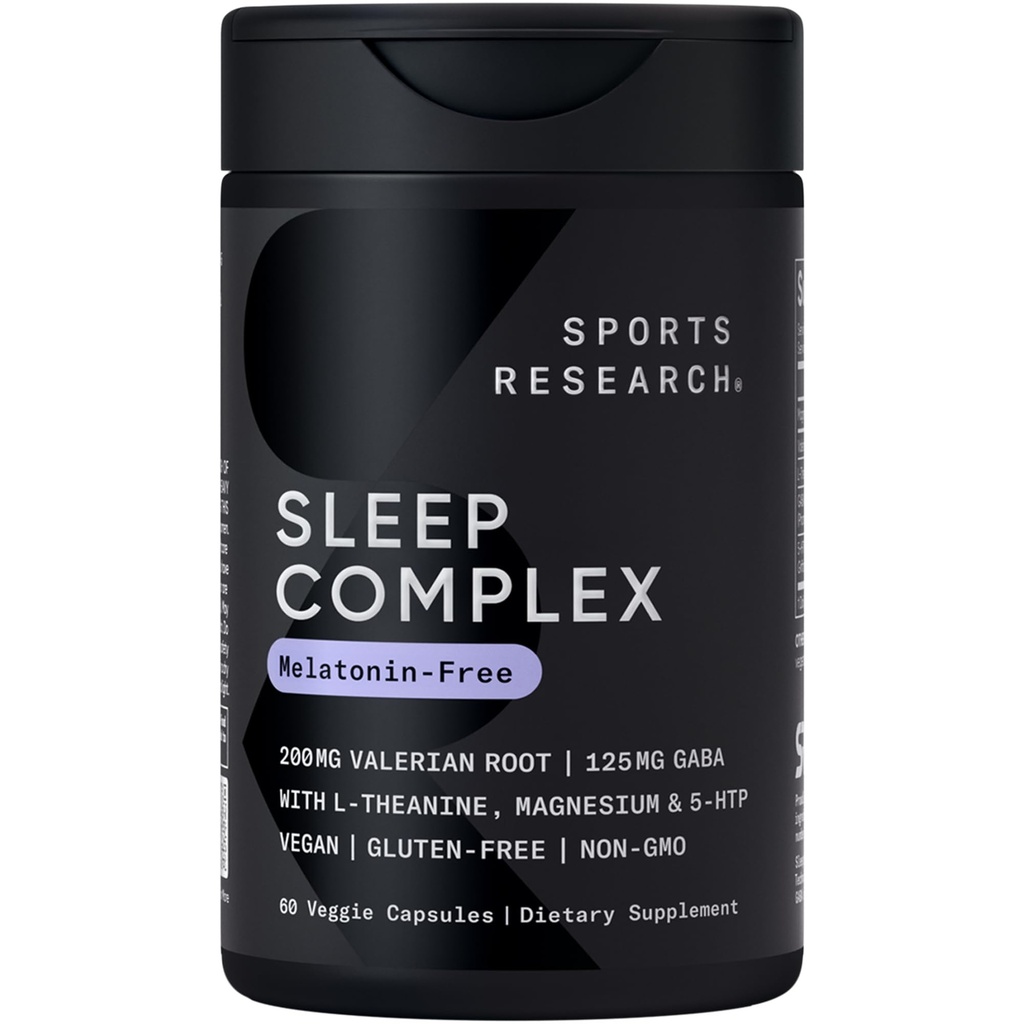 スポーツリサーチ® 睡眠コンプレックス - メラトニンフリービーガンカプセル - バレリアンルート付き, GABA, L-テアニン, マグネシウム & 5-HTP - 30 サービング