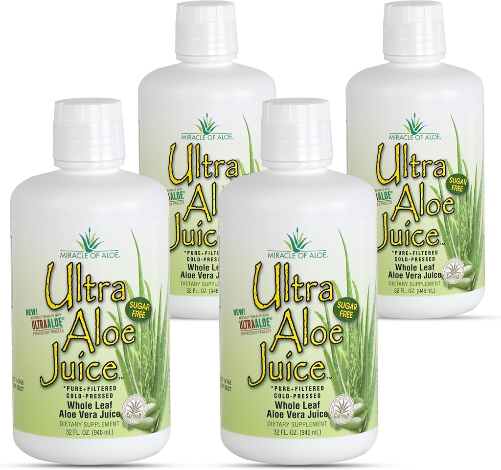 Aloe Ultra Aloe Veraジュースの奇跡、1 Qt。 4パック、全葉、純粋、濾過、コンテンツおよび純度(ガロン)のために証明される