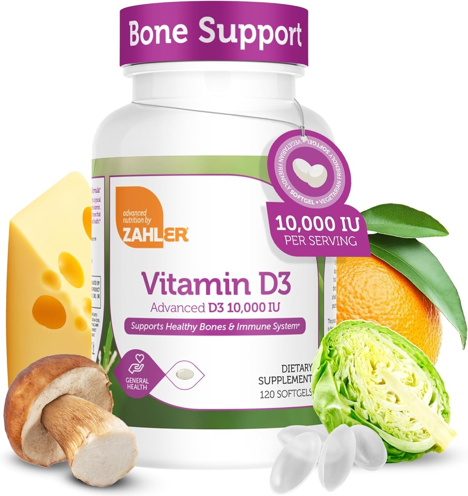 Zahler - 高度なビタミンD3 10,000 IU Softgels (120 カウント) 免疫サポート、骨、歯、筋肉の健康のためのコッシャーベジタリアンフレンドリーなビタミンD - 大人のための毎日のD3ビタミンサプリメント - 簡単なスワロー