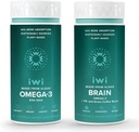 Iwi Omega-3&Brain Omega-3バンドル、30サービング、ビーガン植物ベースの藻オメガ3 EPA + DHA、Krill&フィッシュオイルオルタナティブ、魚介のAftertasteなし