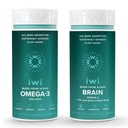 Iwi Omega-3&Brain Omega-3バンドル、30サービング、ビーガン植物ベースの藻オメガ3 EPA + DHA、Krill&フィッシュオイルオルタナティブ、魚介のAftertasteなし
