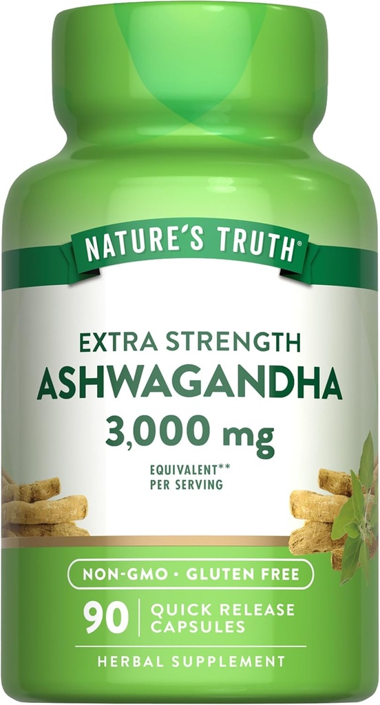 Nature's Truth Ashwagandha カプセル | 3000mg | 90 カウント | 余分な強さ | 黒いペッパーと | 非GMO & グルテンフリーの補足