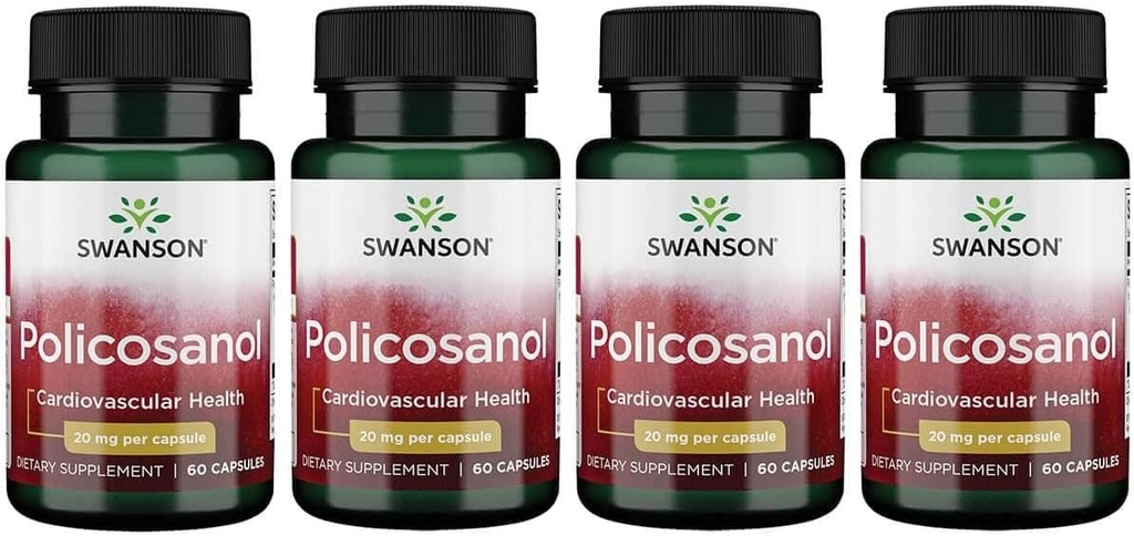 Swanson Policosanol - サプリメントは、心臓血管の健康をサポートするのに役立ちます - すべての自然なフォーミュラエイド良好な心の健康と機能 - 健康的なコレステロールレベルを維持するのに役立ちます(60カプセル、各20mg)4パック