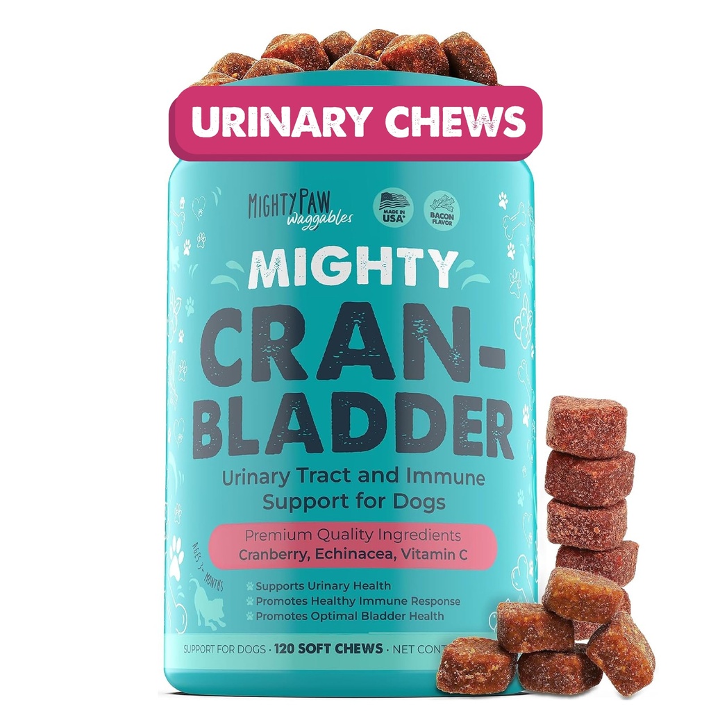 マイティ・パウ・ワガブル・クラン・ブラダー(アメリカ製) | Vetフォーミュラ・クランベリー・サプリメント for Dogs - Cranberry Chews for Dogs, Urinary Tract & Bladder Support, Bacon Flavored, 120 Soft Chew